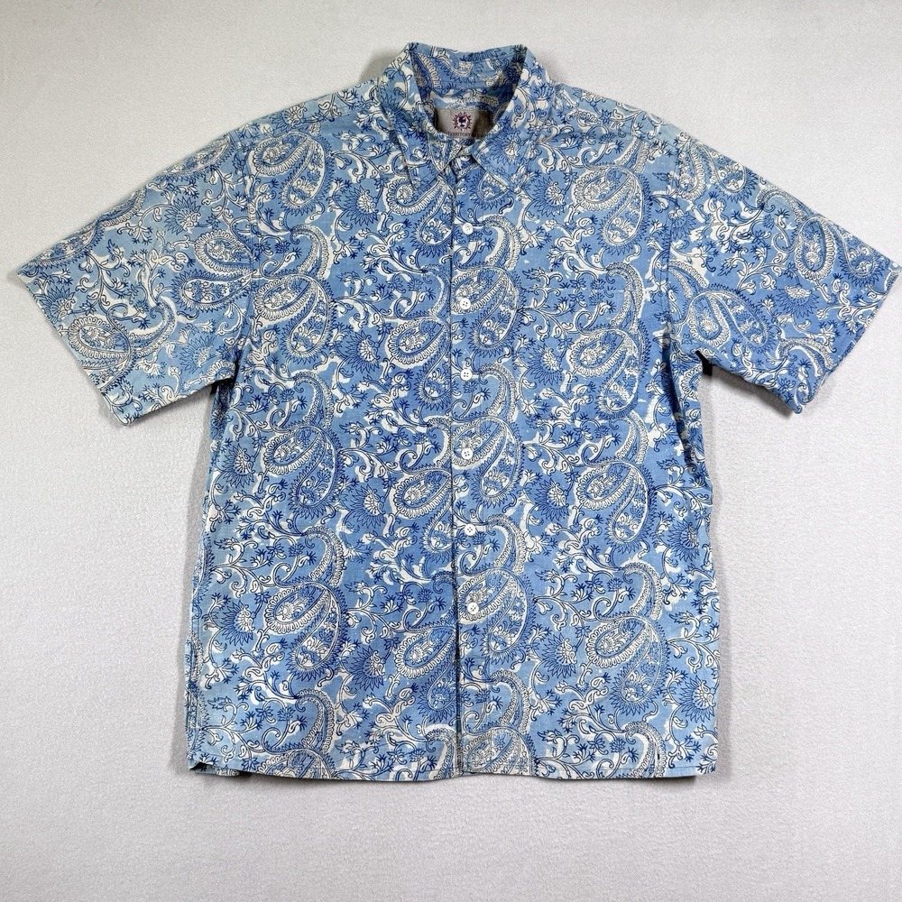 Vintage Territory Ahead Shirt Men Large Paisley Print Hawaiian Beach Button Up